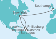 Itinerario del Crucero Saint Maarten, Santa Lucía, Barbados, USA - Cunard