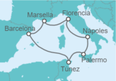 Itinerario del Crucero Francia, España, Túnez, Italia TI - MSC Cruceros