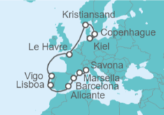 Itinerario del Crucero Dinamarca, Francia, España, Portugal - Costa Cruceros