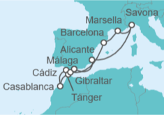 Itinerario del Crucero España, Marruecos, Gibraltar, Francia, Italia - Costa Cruceros