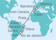 Itinerario del Crucero desde Génova (Italia) a Santos (Sao Paulo) - Costa Cruceros