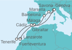 Itinerario del Crucero España, Gibraltar, Francia - Costa Cruceros
