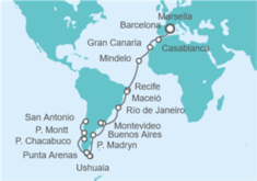 Itinerario del Crucero desde Marsella (Francia) a San Antonio (Santiago de Chile) - Costa Cruceros