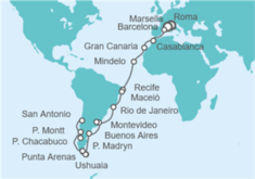 Itinerario del Crucero desde Civitavecchia (Roma) a San Antonio (Santiago de Chile) - Costa Cruceros