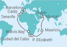 Itinerario del Crucero España, Namibia, Sudáfrica, Mauricio, Omán - Costa Cruceros