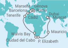 Itinerario del Crucero desde Civitavecchia (Roma) a Dubái (EAU) - Costa Cruceros