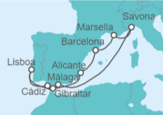 Itinerario del Crucero Gibraltar, España, Portugal, Francia, Italia - Costa Cruceros