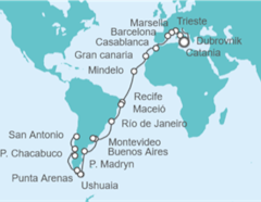 Itinerario del Crucero desde Trieste (Italia) a San Antonio (Santiago de Chile) - Costa Cruceros