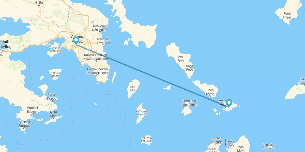 Atenas y Mykonos en avión