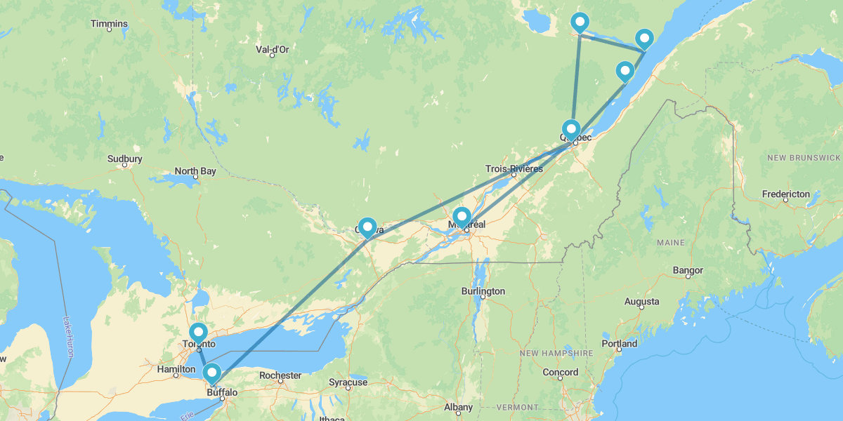 Este Canadiense con noche en Niágara y Paisajes de Naturaleza Salvaje