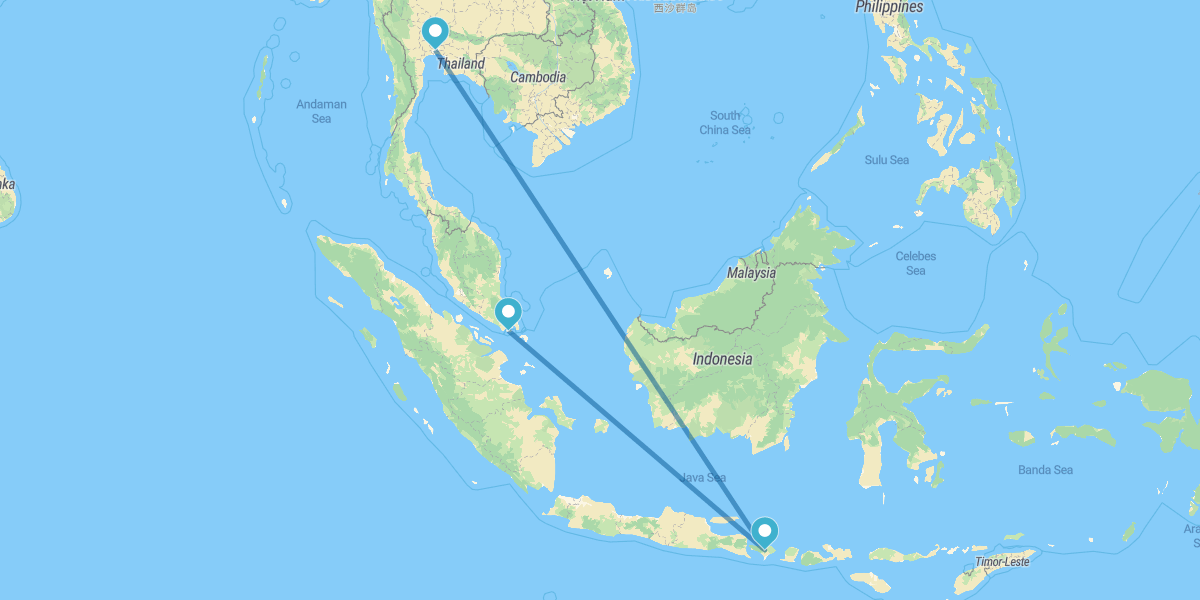 Bangkok, Playas del Sur de Bali y Singapur
