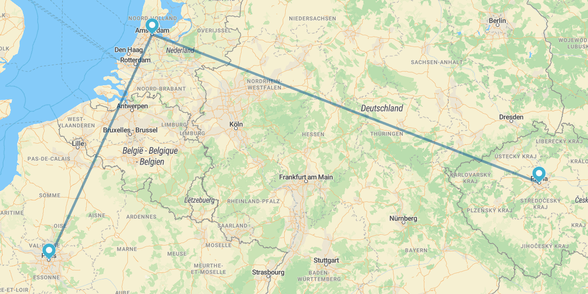 Praga, Ámsterdam y París en avión