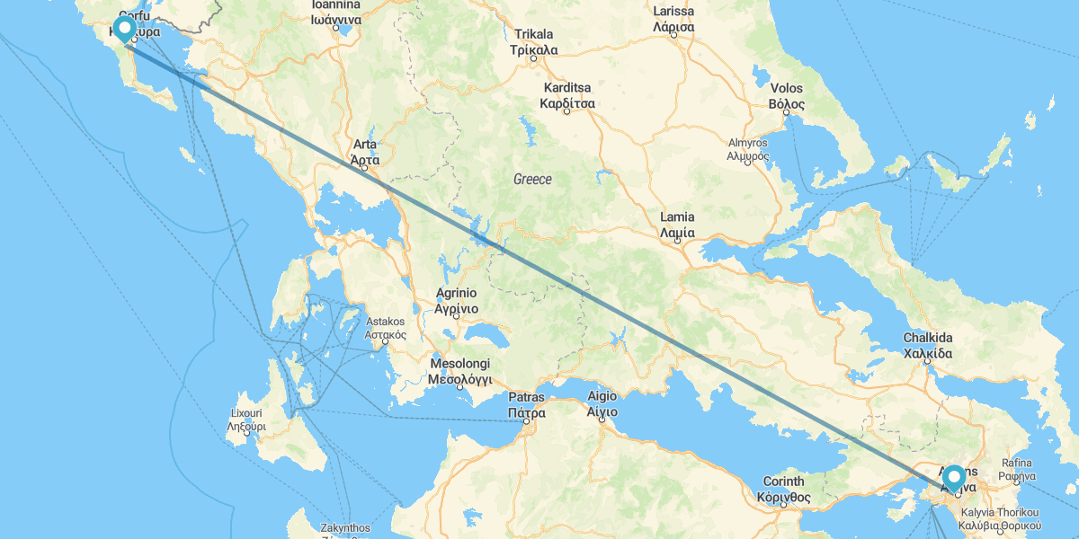 Atenas y Corfú en avión