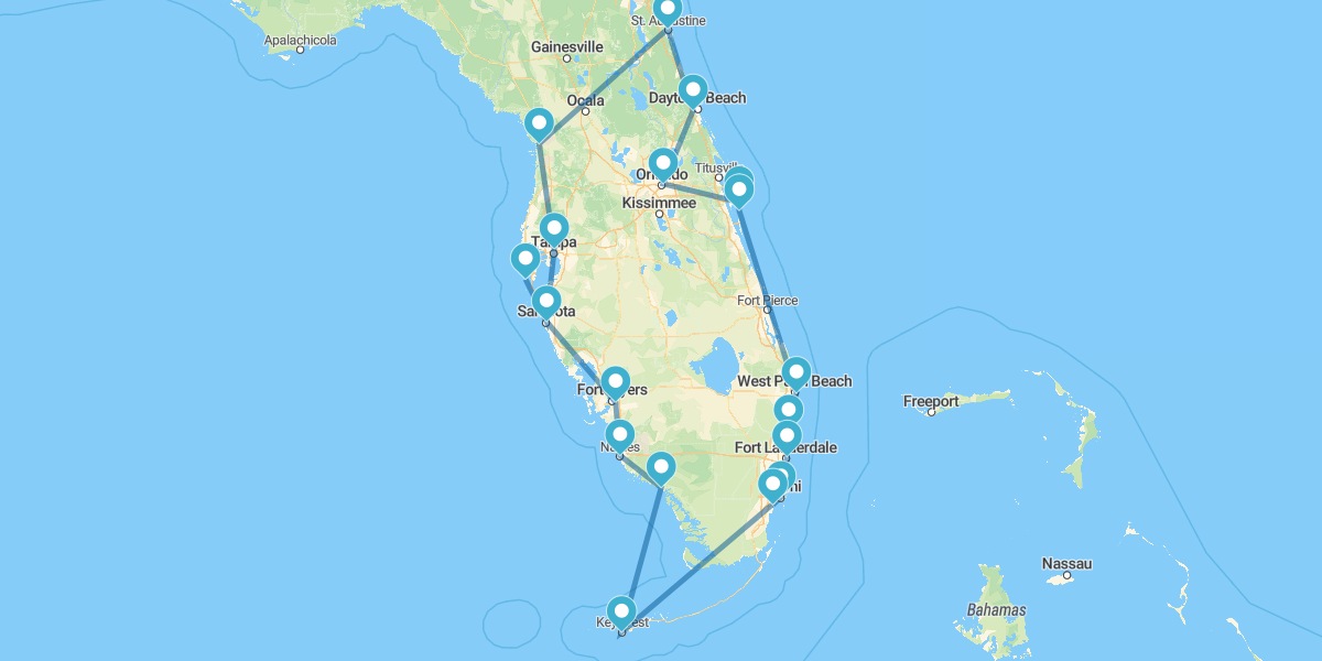 Ruta por La Costa de Florida y Orlando