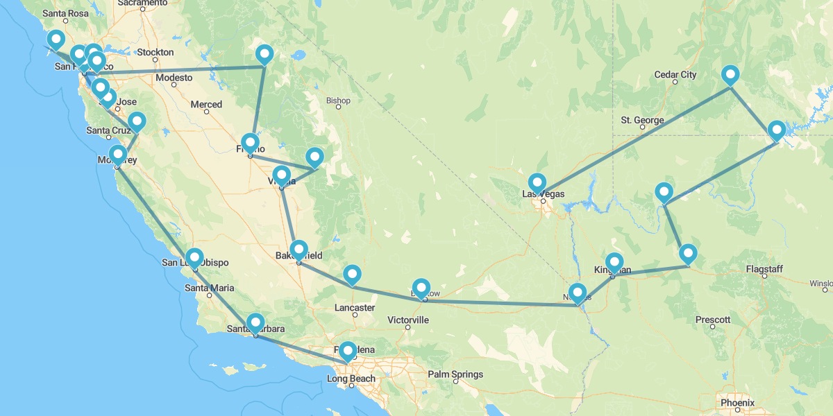 Ruta desde California hasta Nevada con Parques Naturales