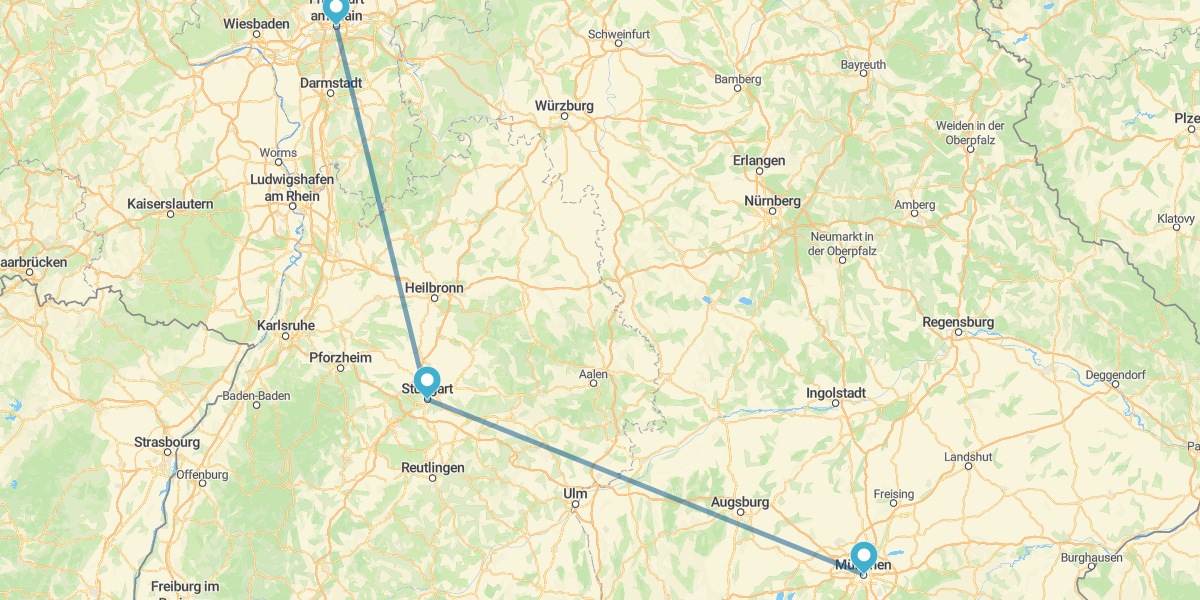 Múnich, Stuttgart y Frankfurt en tren