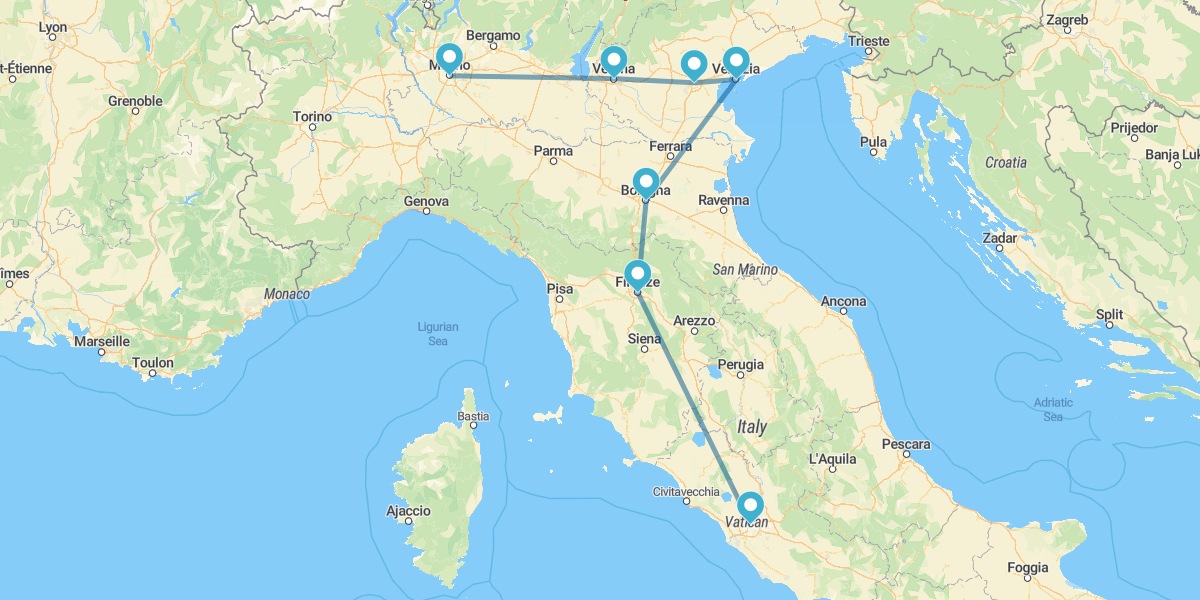 Ruta por la Gran Italia, de Milán a Roma
