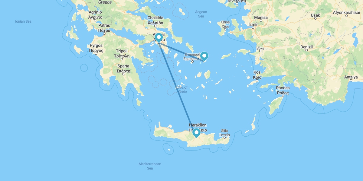 Creta, Atenas y Mykonos en avión