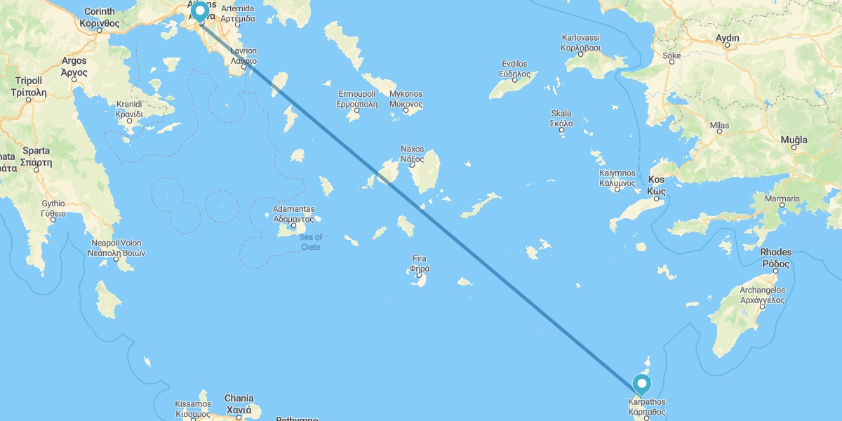 Atenas y Kárpatos en avión