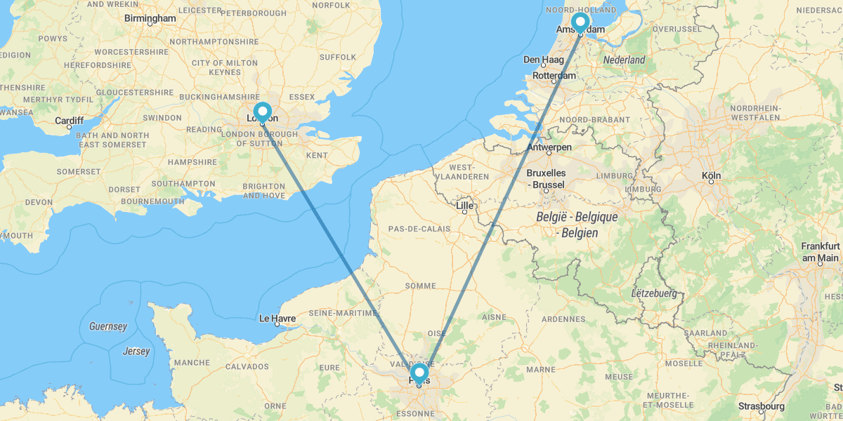 Londres, París y Ámsterdam en tren
