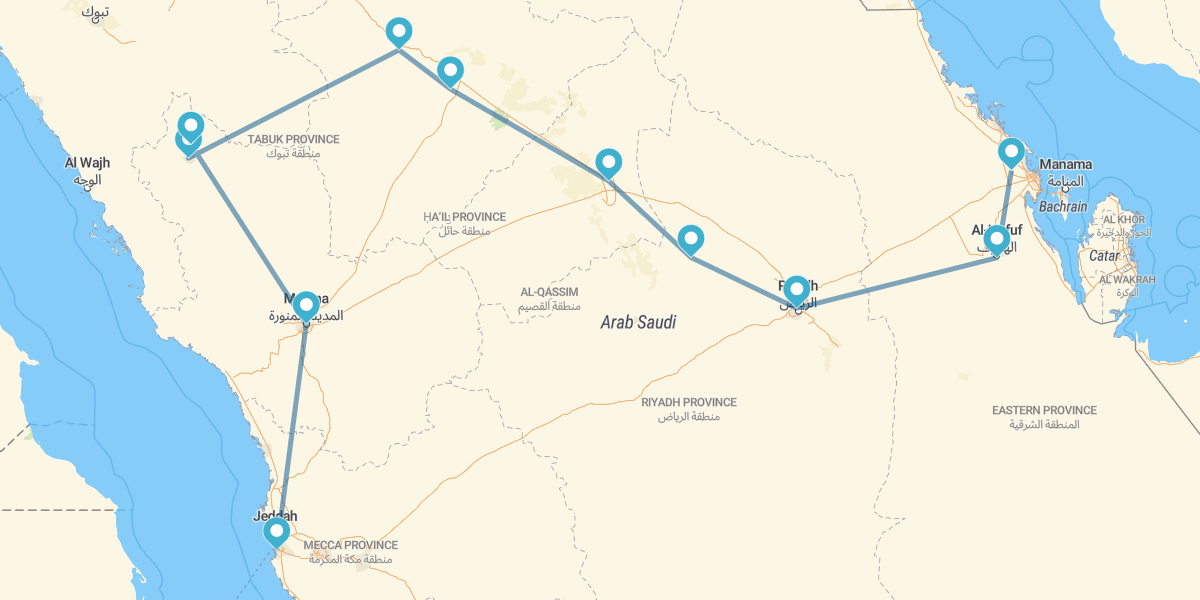 Ruta desde Damman a Yeda