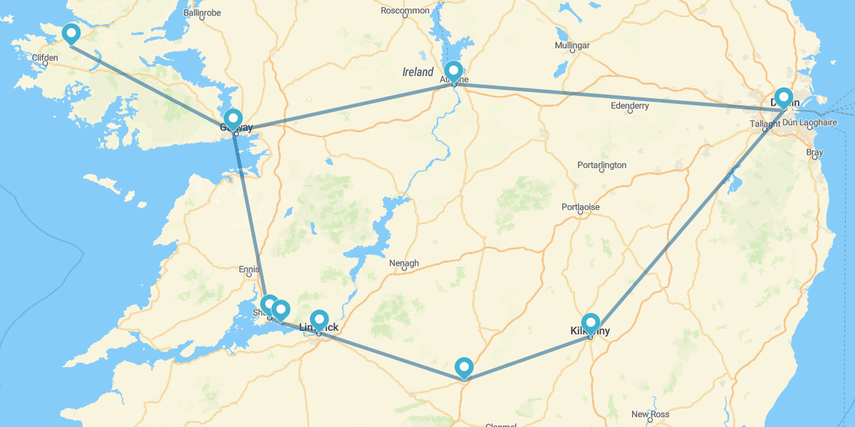 Ruta desde el Este al Oeste irlandés y sus Tesoros