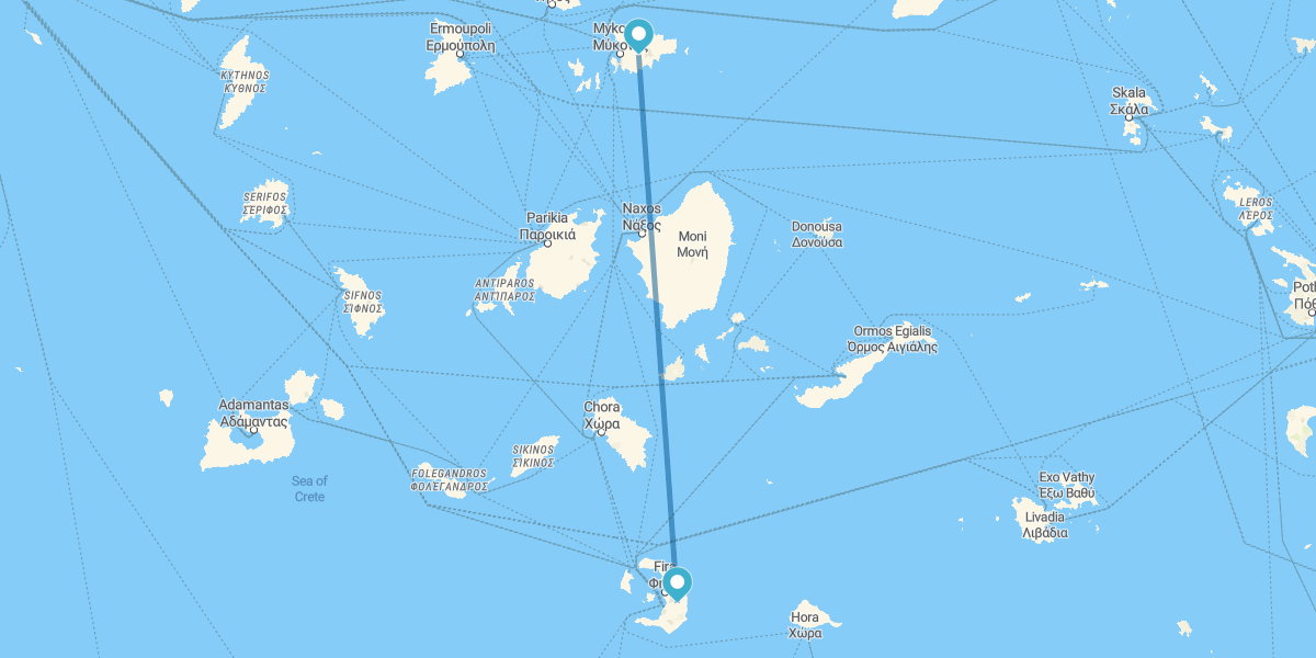 Islas de Mykonos y Santorini en avión y con coche de alquiler