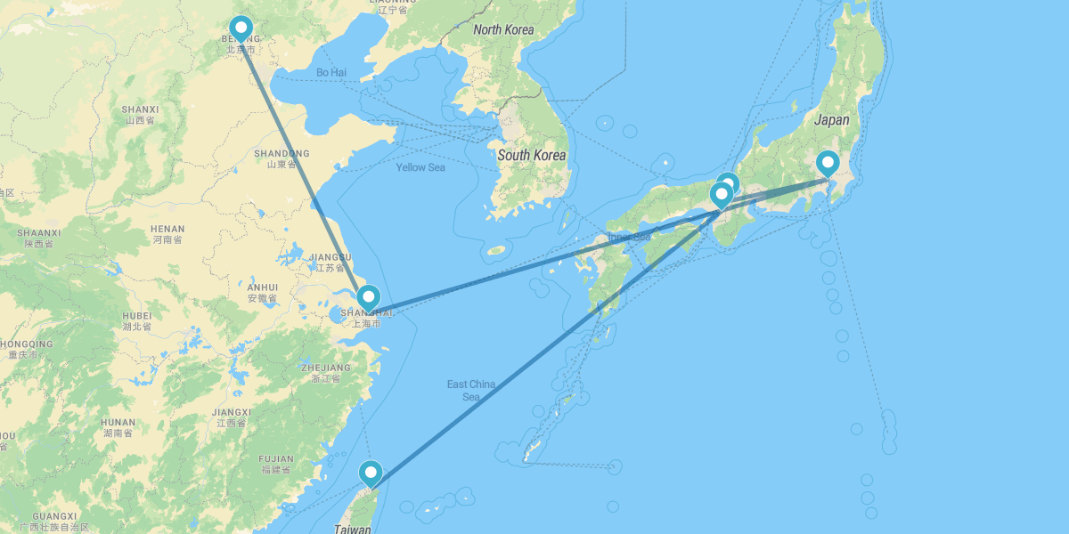 Pekín, Shanghái, Tokio, Kioto, Osaka y Taipéi