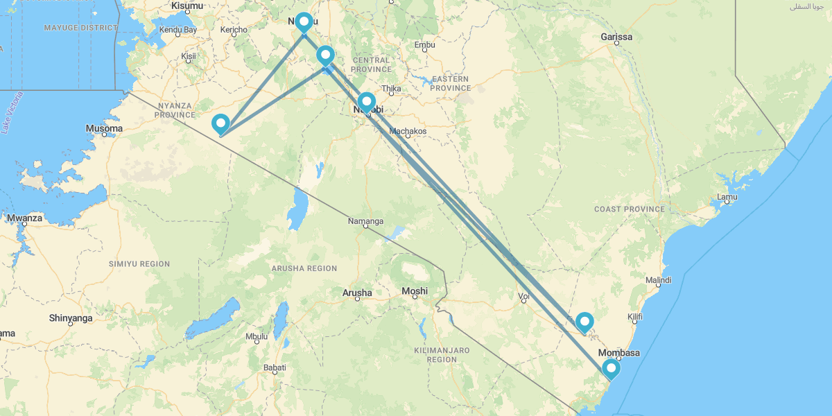 Nairobi, Samburu, Nakuru, Masai Mara y Naivasha con Diani