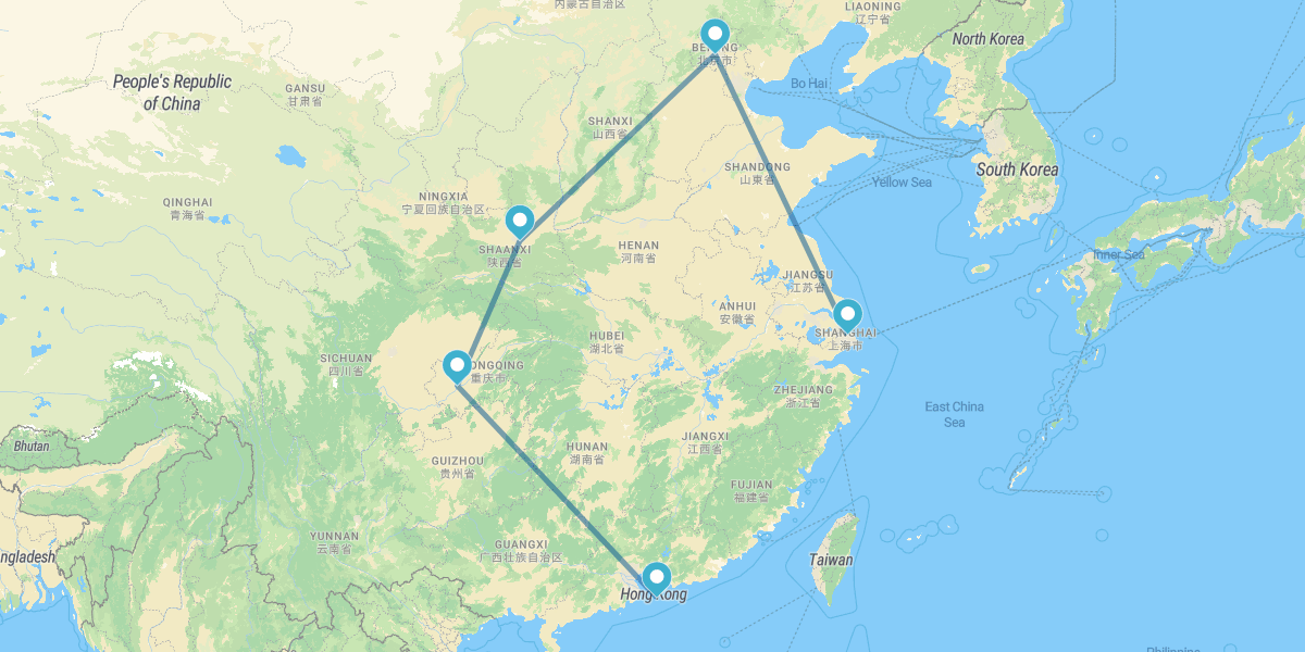 Shanghái, Pekín, Xian, Chongqing y Hong Kong
