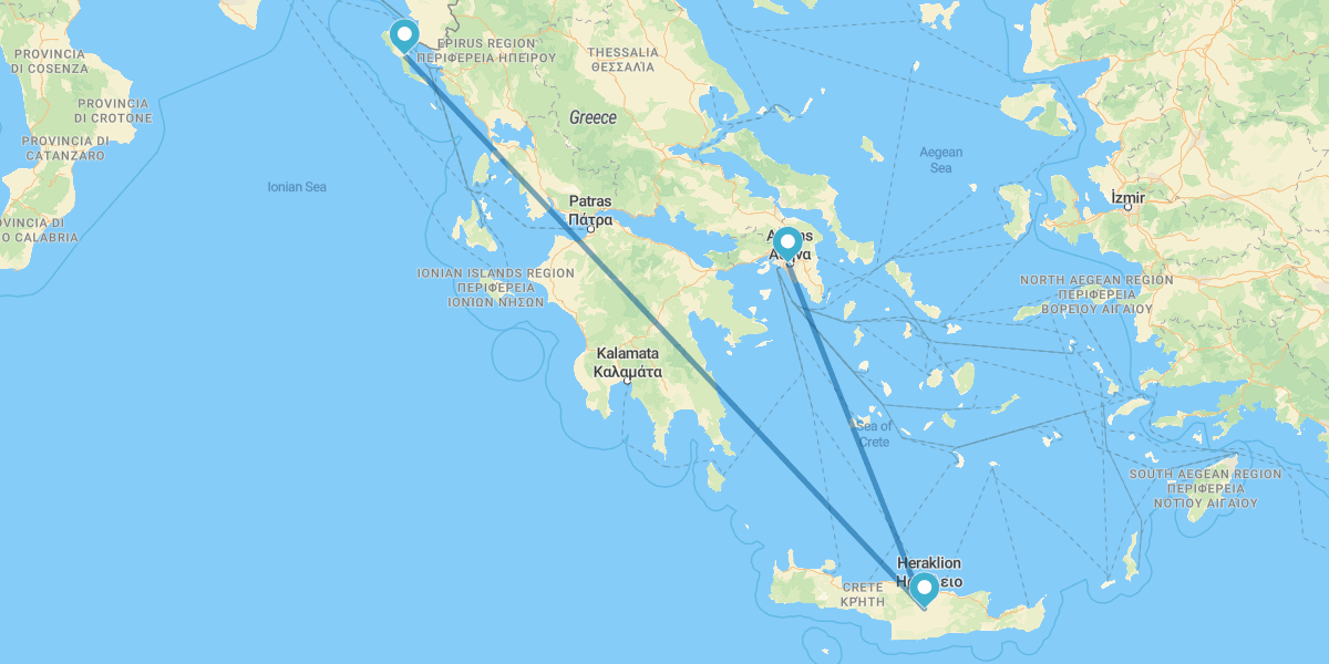 Atenas, Creta y Corfú en avión
