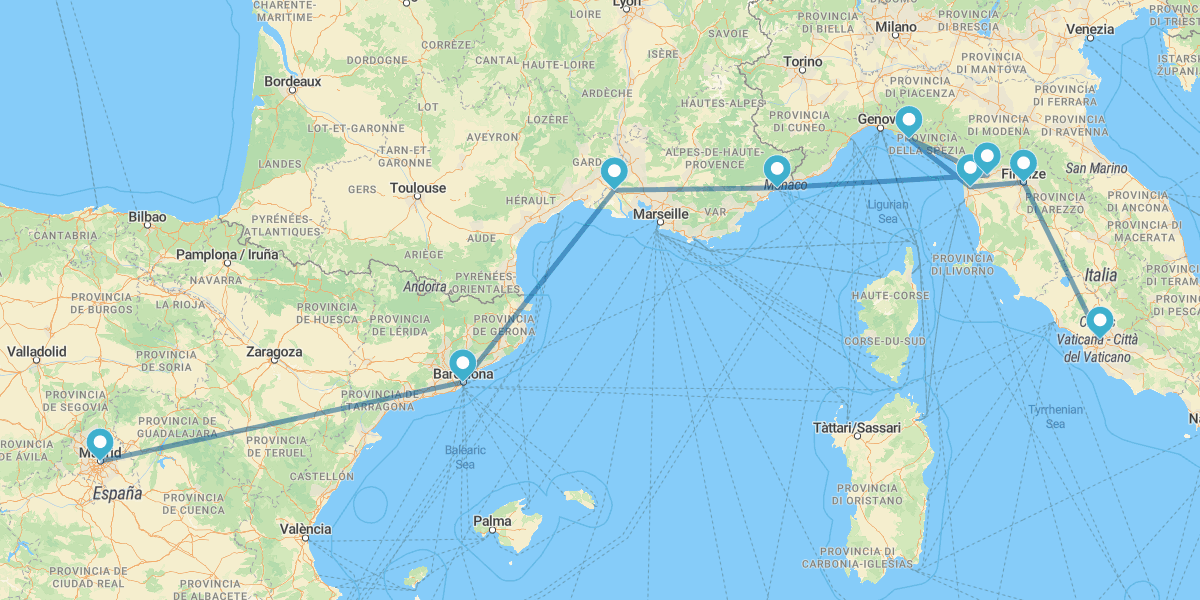 Roma, Florencia, Costa Azul, Barcelona y Madrid