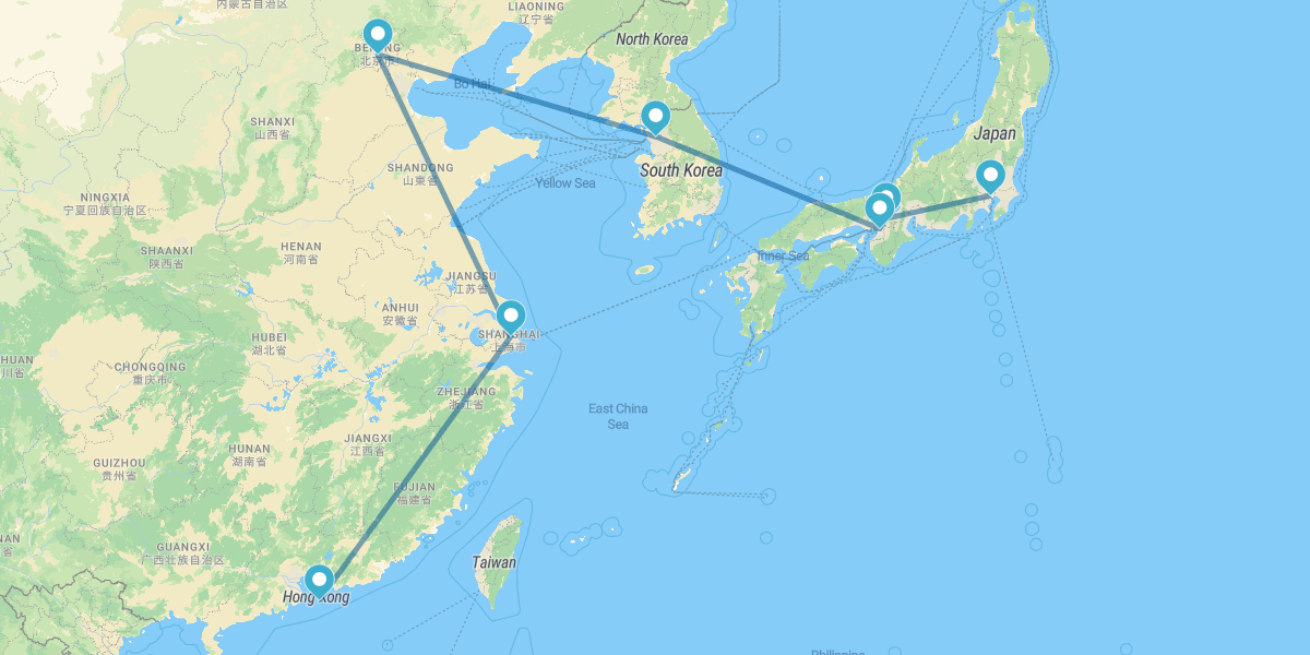 Tokio, Kioto, Osaka, Seúl, Pekín, Shanghái y Hong Kong
