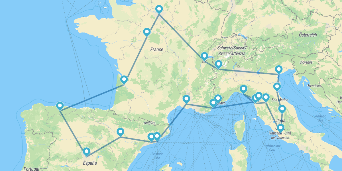 Madrid, París, Italia, Costa Azul y Barcelona