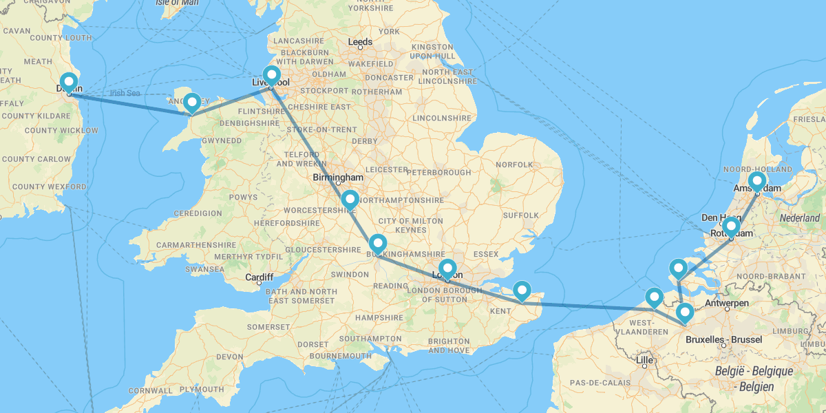 Dublín, Liverpool, Londres, Brujas y Amsterdam