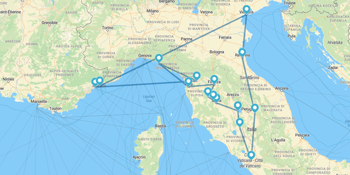 Roma, Región de la Toscana, Costa Azul y Venecia