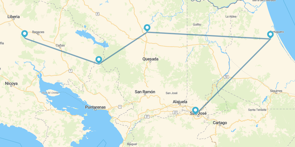 Tortuguero, Arenal, Monteverde y Guanacaste