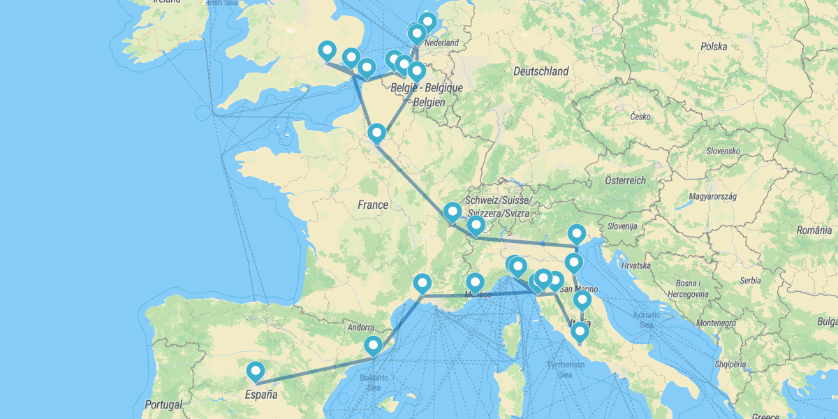 París, Londres, Benelux, Italia y España