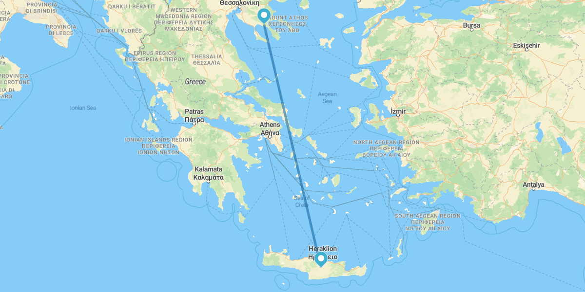 Creta y Calcídica en avión