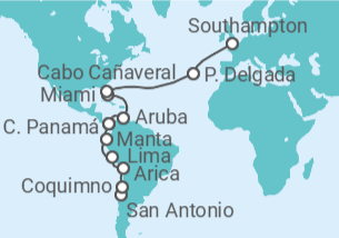 Itinerario del Crucero desde San Antonio (Santiago de Chile) a Southampton (Londres) - Cunard