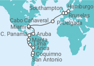 Itinerario del Crucero desde San Antonio (Santiago de Chile) a Hamburgo (Alemania) - Cunard