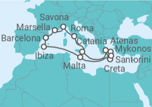 Itinerario del Crucero Italia, Grecia, Malta, España, Francia - Costa Cruceros