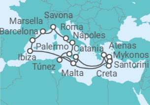 Itinerario del Crucero Grecia, Malta, España, Francia, Italia, Túnez - Costa Cruceros
