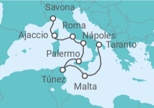 Itinerario del Crucero Malta, Túnez, Italia, Francia - Costa Cruceros