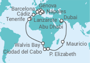 Itinerario del Crucero desde Abu Dhabi (EAU)  a Civitavecchia (Roma) - Costa Cruceros