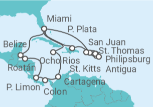 Itinerario del Crucero Islas Vírgenes - Eeuu, Saint Maarten, Antigua Y Barbuda, Puerto Rico, USA, Jamaica, Colombia, Pan... - MSC Cruceros