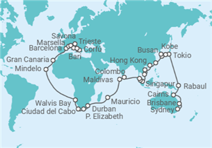 Itinerario del Crucero Vuelta al mundo - Costa Cruceros