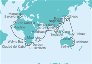 Itinerario del Crucero Vuelta al mundo - Costa Cruceros
