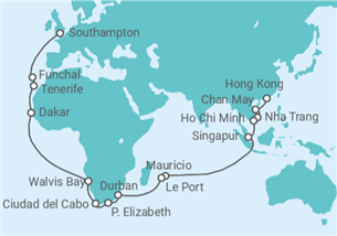 Itinerario del Crucero Vuelta al mundo - Cunard