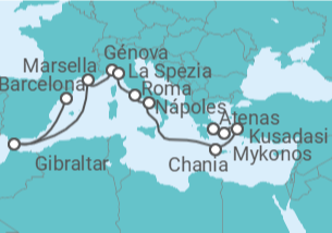 Itinerario del Crucero desde Barcelona (España) a Atenas (Grecia) - Princess Cruises
